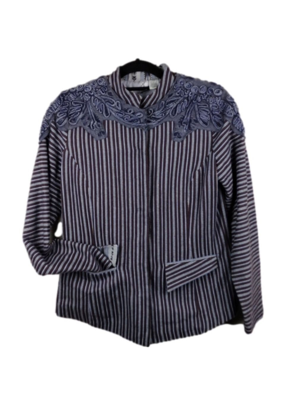 Berek Brown Striped Bell-Boy Collar Long Sleeve High Low Button Front Blazer